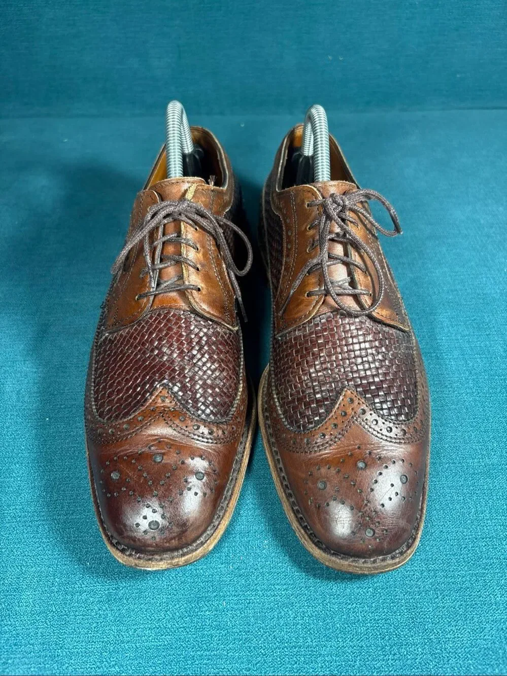 Allen Edmonds Woven Broadstreet Brown Leather Woven Wingtip Oxfords Men's 7.5 D